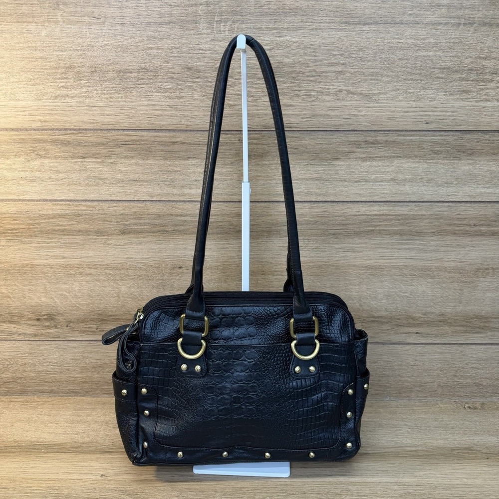 Great American Leather Works Shoulder Bag‎ Crocodile Embossed Vintage Y2K Black